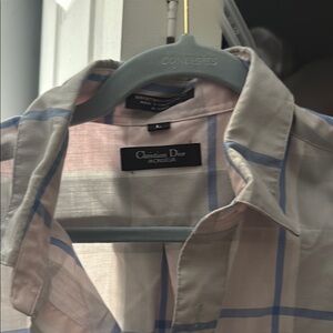 Dior Men's Pink and Blue Checkered Shirt